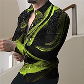 economico Geometrica-Per uomo Gradiente Geometrica Camicia Camicia con bottoni Manica lunga Di tendenza Originale Informale Esterno Strada Per eventi Estate Primavera Collo ripiegabile Stampa Bottone giù Giallo Blu Viola