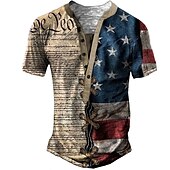 abordables Drapeau-Homme Graphic Lettre Drapeau américain T shirt Chemise Henley Shirt Tee Manche Courte 3D effet Design basique Classique Extérieur du quotidien Des sports Eté Bleu Kaki Gris Henley T-shirt Henley