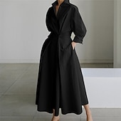 Damen Hemdblusenkleid Freizeitkleid Swingkleid Maxi Langes Kleid Outdoor Büro Urlaub Basic Modern Hemdkragen Geraffte Tasche Langarm Sommer Frühling Herbst 2023 Regular Fit Schwarz Armeegrün preiswerte schwarzes Maxikleid-Damen Hemdblusenkleid Freizeitkleid Swingkleid Maxi Langes Kleid Outdoor Büro Urlaub Basic Modern Hemdkragen Geraffte Tasche Langarm Sommer Frühling Herbst 2023 Regular Fit Schwarz Armeegrün