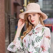 economico Cappelli per feste-eleganti cappelli di paglia da spiaggia con fiocco in raso 1pc per feste / serate / copricapo casual