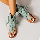 billiga Semester Sandaler-gladiatorsandaler i gul mocka med snörning för kvinnor med perforerad design, perfekt för sommarutflykter och strandsemester