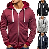 abordables sweats à capuche basiques pour hommes-Homme Veste Capuche Full Zip Sweat à capuche Couleur unie Sport Athloisir Top manche longue Respirable Doux Confortable Usage quotidien Extérieur Casual Athleisure du quotidien Tenues de Sport