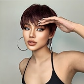 tanie Peruki syntetyczne modne-Haircube krótkie proste peruki ombre brązowe włosy syntetyczne peruki z grzywką dla czarnych kobiet codziennie cosplay żaroodporne naturalne włosy peruki boże narodzenie party peruki