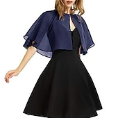 cheap Wedding Guest Wraps-Black Cape Shawl &amp; Wrap Women&#039;s Wrap Bolero Simple Sleeveless Chiffon Wedding Guest Wraps With Pure Color For Party Evening Spring &amp; Summer dress to impress