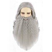 ieftine Peruci pentru personaje de film-perucă și barbă vrăjitor lemarnia păr lung și ondulat pentru petrecere cosplay perucă maro închis peruci de halloween
