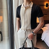 cheap Men&#039;s Classic Polo-Men&#039;s Knit Polo Sweater Polo Shirt Casual Daily Turndown Button Short Sleeve Fashion Chunky Color Block Button Front Summer Spring Fall Regular Fit Black / Gray Yellow Knit Polo Sweater