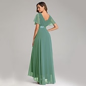abordables Mariage Décontracté / de Jour-Robe de mariage en A-line froncée élégante pour les invitées de mariage mariage à la plage formelle cravate noire pour demoiselles d&#039;honneur longueur de sol manches courtes décolleté en V chiffon dos
