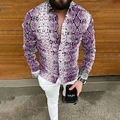 economico Stampa animal-Per uomo Pelle di serpente Camicia Camicia con bottoni Manica lunga Di tendenza Originale Informale Informale Giornaliero Primavera estate Collo ripiegabile 3D Bottone giù Blu Viola Marrone Verde