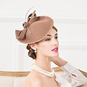 billige Fascinatorer-Fascinatorhatter Hodeplagg Ull Skålformet Hatt Bryllup Hesteveddeløp Damenes Dag Cocktail Elegant Med Hodeplagg Hodebekledning kle deg å imponere Veddeløpsdag Kjole