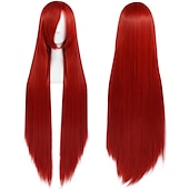 economico Parrucche Anime-Parrucca Lunga Verde Scuro di 100 cm con Frangia Parrucca Liscia Cosplay per Donne Ragazze Uomini Ragazzi Parrucca di Capelli Sintetici Costume per Anime Parrucche di Halloween Parrucche per il