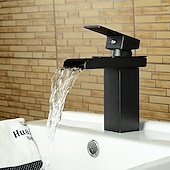 abordables Classiques-cascade de robinet mitigeur d&#039;évier de salle de bain, robinet de lavabo de salle de bain chromé à un trou de style moderne à poignée unique tuyau d&#039;eau chaude froide réglable en laiton