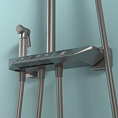 cheap Outdoor Shower Fixtures-Shower Faucet,Rainfall Shower Set Piano Digital Intelligent Brass Bathroom Faucets Hot Cold Waterfall Tap Rainfall Gray/White/Black Shower System
