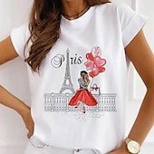 ieftine Umor &amp; Citate tricou-Tricou pentru femei 100% bumbac nou cu imprimeu Turnul Eiffel din Paris casual guler rotund personalizat drăguț și simplu