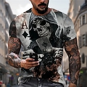 お買い得  頭蓋骨と骨-男性用 スカル グラフィック シャツ Tシャツ レトロなシャツ 半袖 Tシャツ 3Dプリント ラウンドネック シャツ ヴィンテージ デザイナー レトロ風 ストリート 日常 祝日 黒金 黒と青 ブラックとイエロー 夏 衣類 S M L XL XXL 3XL 4XL
