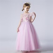 Infantil Para Meninas Vestido Cor Sólida Vestido De Tule Longo Vestido Festa Com Miçangas Sem Manga Estilo bonito Vestido 4-13 anos Primavera Azul Roxo Champanhe baratos Vestidos floridos-Infantil Para Meninas Vestido Cor Sólida Vestido De Tule Longo Vestido Festa Com Miçangas Sem Manga Estilo bonito Vestido 4-13 anos Primavera Azul Roxo Champanhe