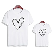 cheap Daily Family Matching-Family T shirt Family Sets Cotton Heart Letter Street Print Black White Dark Grey Short Sleeve Mommy And Me Outfits Active Matching Outfits