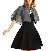 cheap Wedding Guest Wraps-Black Cape Shawl &amp; Wrap Women&#039;s Wrap Bolero Simple Sleeveless Chiffon Wedding Guest Wraps With Pure Color For Party Evening Spring &amp; Summer dress to impress