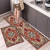 cheap Kitchen Rugs &amp; Mats-Boho Style Kitchen Mat Kitchen Rug Set of 2 Pcs,Perfect for Kitchen, Bathroom, Living Room, Soft, Absorbent Microfiber Material, Non-Slip, Easy Clean Machine Washable Floor Runner