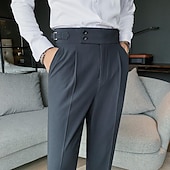 preiswerte Schlank-Herren Abschlußfeier Anzughose Hose Faltenhose Gurkha-Hose Tasche Hohe Taille Einfarbig Komfort Weich Knöchellang Täglich Ausgehen Elegant Vintage Schwarz Weiß Hohe Taille