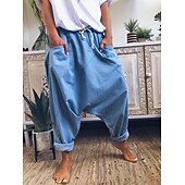 cheap Wide Leg &amp; High Waisted-Women&#039;s Fashion Streetwear Chinos Harem Pants Side Pockets Baggy Elastic Drawstring Design Full Length Pants Casual Weekend Micro-elastic Plain Linen / Cotton Blend Comfort Mid Waist Loose Blue Gray