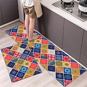 cheap Kitchen Rugs &amp; Mats-Boho Style Kitchen Mat Kitchen Rug Set of 2 Pcs,Perfect for Kitchen, Bathroom, Living Room, Soft, Absorbent Microfiber Material, Non-Slip, Easy Clean Machine Washable Floor Runner