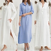olcso design pamut és len ruhák-Női Fehér Medence Nyár Tavasz Ősz Extra méret Maxiruha Pamut vászon ruhák Ingruha Pamut vászon ruha Retro Alap Alkalmi Otthon Napi Laza öltözet Vágott nyak