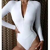 billiga Utslag-Dam &quot;Dykdräkt, Baddräkt&quot; UV Solskydd UPF50+ Snabb tork Långärmad Badkläder Baddräkt Dragkedja fram Simmning Surfing Strand Vattensport Träning Tryckt Sommar