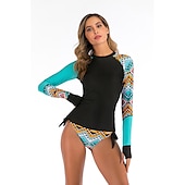 preiswerte Hautausschlagswächter-Damen Rash Guard Badeanzug Bikini, Zweiteiler UV-Sonnenschutz UPF50+ Atmungsaktiv Langarm Bademode Badeanzug 2 teilig Schwimmen Surfen Strand Wassersport Bedruckt Sommer Frühling