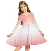 tanie Sukienka 3D Shining Vision-Dzieci Mało Dla dziewczynek Sukienka Tęczowy Graficzny Sukienka A line Codzienny Święto Urlop Nadruk Niebieski Rumiany róż Tęczowy Nad kolano Długi rękaw Codzienny Śłodkie Słodkie Sukienki Jesie