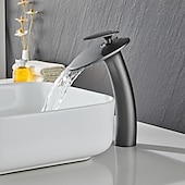 cheap Classical-Bathroom Sink Faucet,Waterfall  Heart Shape Handle Single Handle One Hole Bath Taps with Hot and Cold Switch