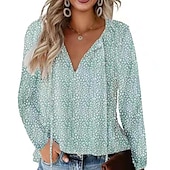 economico Top Grafici da Donna-Per donna Camicia Camicia in pizzo Blusa Top eleganti Leopardo A pois Streetwear Informale Manica lunga A V Top regolari Informale Giornaliero Per eventi Lacci Stampa Nero Verde chiaro Rosa Vino Blu