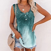 preiswerte Tank-Shirts &amp; kurze Jäckchen für Damen-Damen Plus Size Trägertop Camis Streetwear Lässig mit Knöpfen Druck Ärmellos Reguläre Tops V-Ausschnitt Täglich Urlaub Wochenende Schwarz Blau Lila Grün
