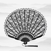 cheap Home Supplies-Classical Style Silk Composite Black Lace Fan Style Folding Fan Hand Held Gift Elegant