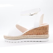 cheap Casual Sandals-Women&#039;s White Cork Wedge Sandals with Ankle Strap – Casual Summer Platform Shoes for Everyday Wea