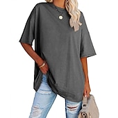 levne jednoduché tričko-dámské oblečení basic oversized trička s kulatým výstřihem jednobarevná nová barva rukáv s volným ramenem kulatý výstřih top s krátkým rukávem