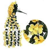 preiswerte Künstliche Pflanzen &amp; Blumen-Lebendiger künstlicher hängender Orchideenstrauß, Simulationsblumenrebe, violette hängende Blumenrebe, Wandbehang, Orchideen-Hängekorb, Blumenbalkon, Heimdekoration, Blumenwand für Hochzeit, Gartendekoration