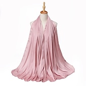 abordables Écharpes-musulman écharpe froissé châle femmes abaya solide hijab ramadan hijabs pour femme abayas robe turban instantané écharpe