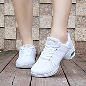 voordelige Danssneakers-ademende mesh danssneakers voor dames met vetersluiting en luchtkussenzolen – perfect voor zumba-, jazz- en fitnesstrainingen