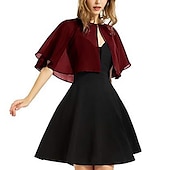 cheap Wedding Guest Wraps-Black Cape Shawl &amp; Wrap Women&#039;s Wrap Bolero Simple Sleeveless Chiffon Wedding Guest Wraps With Pure Color For Party Evening Spring &amp; Summer dress to impress