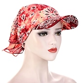 cheap Hats-Women Bandana Scarf Cap Sunscreen Hedging Cap Printed Brim Baseball Cap Colorful Sunshade Hooded Scarf Headpiece Headscarf Baseball Hat