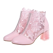 baratos Botas de tornozelo-botins femininos de renda branca com salto bloco transparente - perfeitos para casamentos e eventos especiais