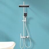 cheap Outdoor Shower Fixtures-Shower Faucet,Rainfall Shower Set Piano Digital Intelligent Brass Bathroom Faucets Hot Cold Waterfall Tap Rainfall Gray/White/Black Shower System