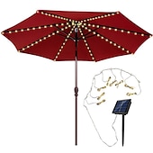 billige Soldrevet-solar terrasse paraply lys utendørs 104leds fairy string lys vanntett for hage hage camping dekorasjon fargerik julebelysning