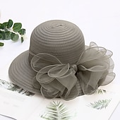 billige Partyhatter-Kentucky Derby Hatt Hatter Organza Halmsupphatt Halmlue Solhatt Uformell Ferie Melbourne Cup Cocktail Royal Ascot Vintage Stil Elegant Med Sløyfebånd Applikasjoner Hodeplagg Hodebekledning Race Day