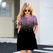 preiswerte 3D Shining Vision Kleid-Mädchen' 3D Graphic Kleid Kurzarm 3D-Druck Sommer Frühling Urlaub Täglich Festtage Kuschelig Brautkleider schlicht Süß kinderkleidung 3-12 Jahre A Linie Kleid Übers Knie Regular Fit