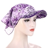 cheap Hats-Women Bandana Scarf Cap Sunscreen Hedging Cap Printed Brim Baseball Cap Colorful Sunshade Hooded Scarf Headpiece Headscarf Baseball Hat