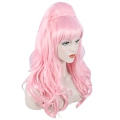 cheap Historical Wigs-Long Wavy Pink Wig Big Bouffant Beehive Wigs for Women fits 50s 80s Halloween Wigs