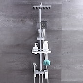 abordables Grifos de ducha-sistema de ducha juego de grifería montado en la pared, cabezal de ducha de lluvia de 9 pulgadas ducha de mano rociador de mano con soporte acabados electrochapados/pintados montaje interior válvula de cerámica ducha de baño