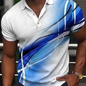 baratos Polo Geométrico Masculino-Homens Geométrica Camisas Polo Camisa de golfe Manga Curta Camisas polo Camisas de colarinho Business casual Roupas de férias Traje formal Roupas para festivais Botões Impressão 3D Amarelo Claro