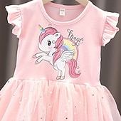 preiswerte Kleider mit Einhornmotiv-Kinder Wenig Mädchen Kleid Einhorn A Linie Kleid Täglich Festtage Gitter Bedruckt Blau Rosa Knielang Kurzarm Prinzessin Süß Kleider Frühling Sommer Regular Fit 2-8 Jahre